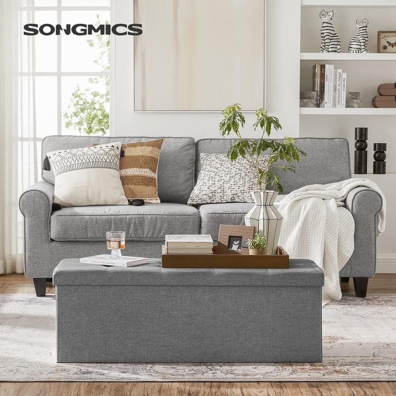 songmics taburet pliabil cu sezut moale, spatiu de depozitare 131litri, maxim 300kg, 110x38x38cm, gri 2 SONGMICS Taburet pliabil cu sezut moale, spatiu de depozitare 131litri, maxim 300kg, 110x38x38cm, gri - imagine 2