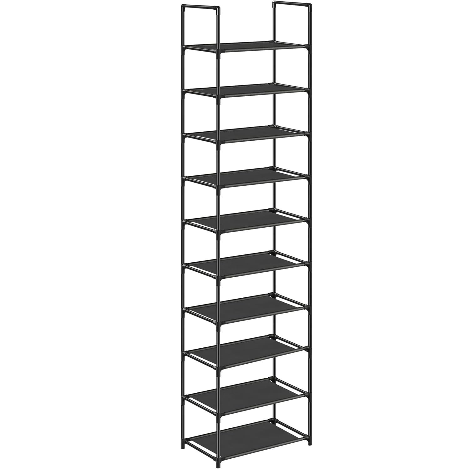 SONGMICS Raft de depozitare pantofi pe 10 niveluri, metal, instalare modulara, 28x45x173cm, negru