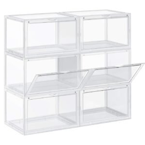 SONGMICS Organizatoare pantofi, transparente cu usa frontala, stivuibile, PVC, 6 cutii x 36x28x22 cm, transparent