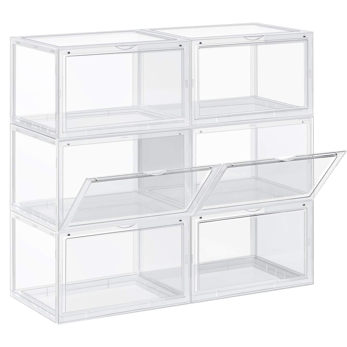 SONGMICS Organizatoare pantofi, transparente cu usa frontala, stivuibile, PVC, 6 cutii x 36x28x22 cm, transparent 1 SONGMICS Organizatoare pantofi, transparente cu usa frontala, stivuibile, PVC, 6 cutii x 36x28x22 cm, transparent