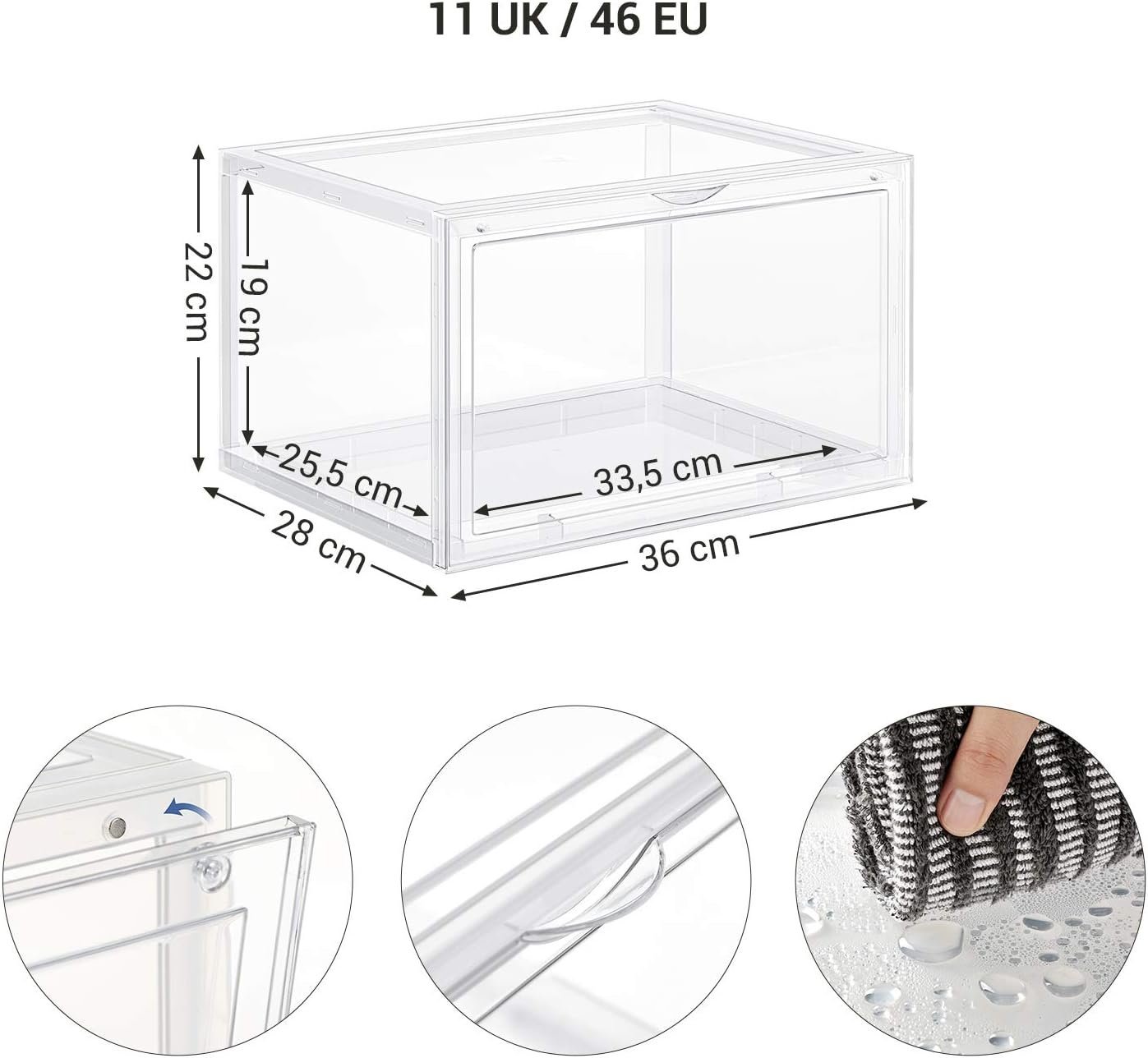 SONGMICS Organizatoare pantofi, transparente cu usa frontala, stivuibile, PVC, 6 cutii x 36x28x22 cm, transparent 3 SONGMICS Organizatoare pantofi, transparente cu usa frontala, stivuibile, PVC, 6 cutii x 36x28x22 cm, transparent - imagine 3