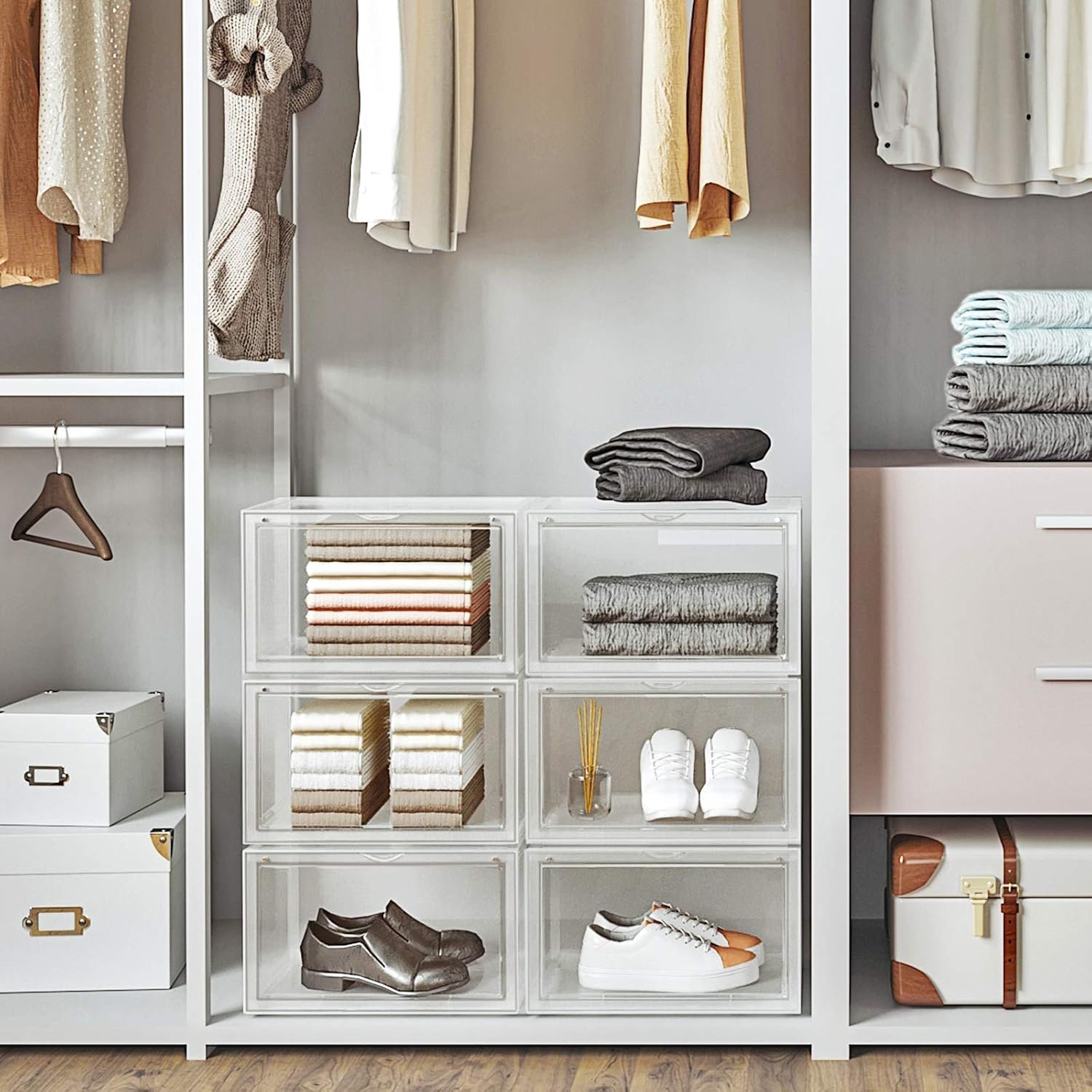 SONGMICS Organizatoare pantofi, transparente cu usa frontala, stivuibile, PVC, 6 cutii x 36x28x22 cm, transparent 4 SONGMICS Organizatoare pantofi, transparente cu usa frontala, stivuibile, PVC, 6 cutii x 36x28x22 cm, transparent - imagine 4