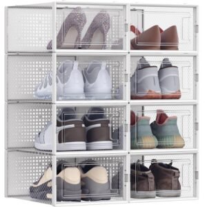 SONGMICS Organizator pantofi cutii stivuibile, cu usa transparenta, plastic, 8 module de 33x23x14 cm, alb