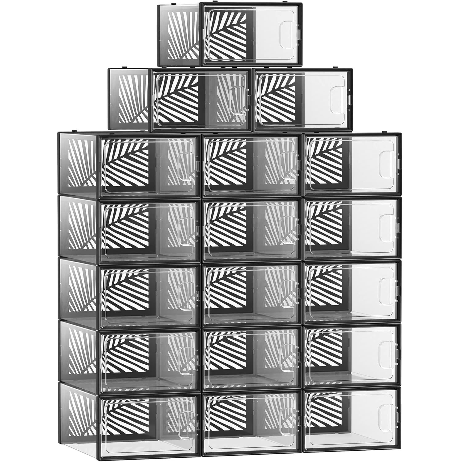 SONGMICS Cutii de pantofi, set 18 organizatoare stivuibile, structura rezistenta ABS, 34x23x14 cm, transparent si negru