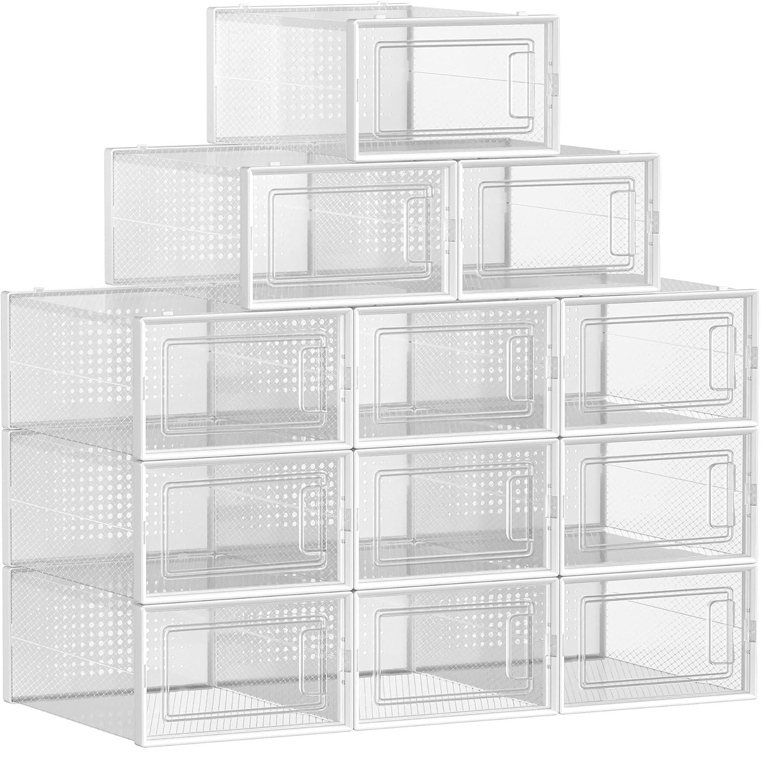 SONGMICS Cutii de pantofi, set de 12 organizatoare stivuibile, structura rezistenta ABS, 34x23x14 cm, transparent