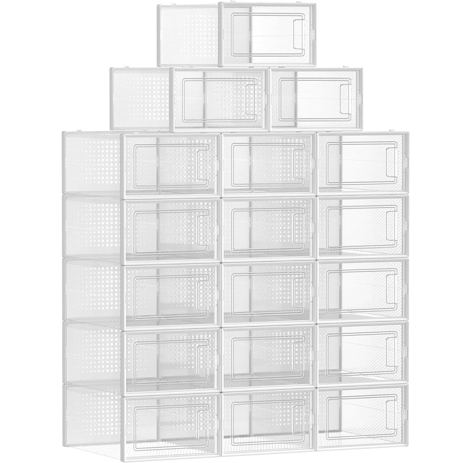 SONGMICS Cutii de pantofi, set de 18 organizatoare stivuibile, structura rezistenta ABS, 34x23x14cm, transparent