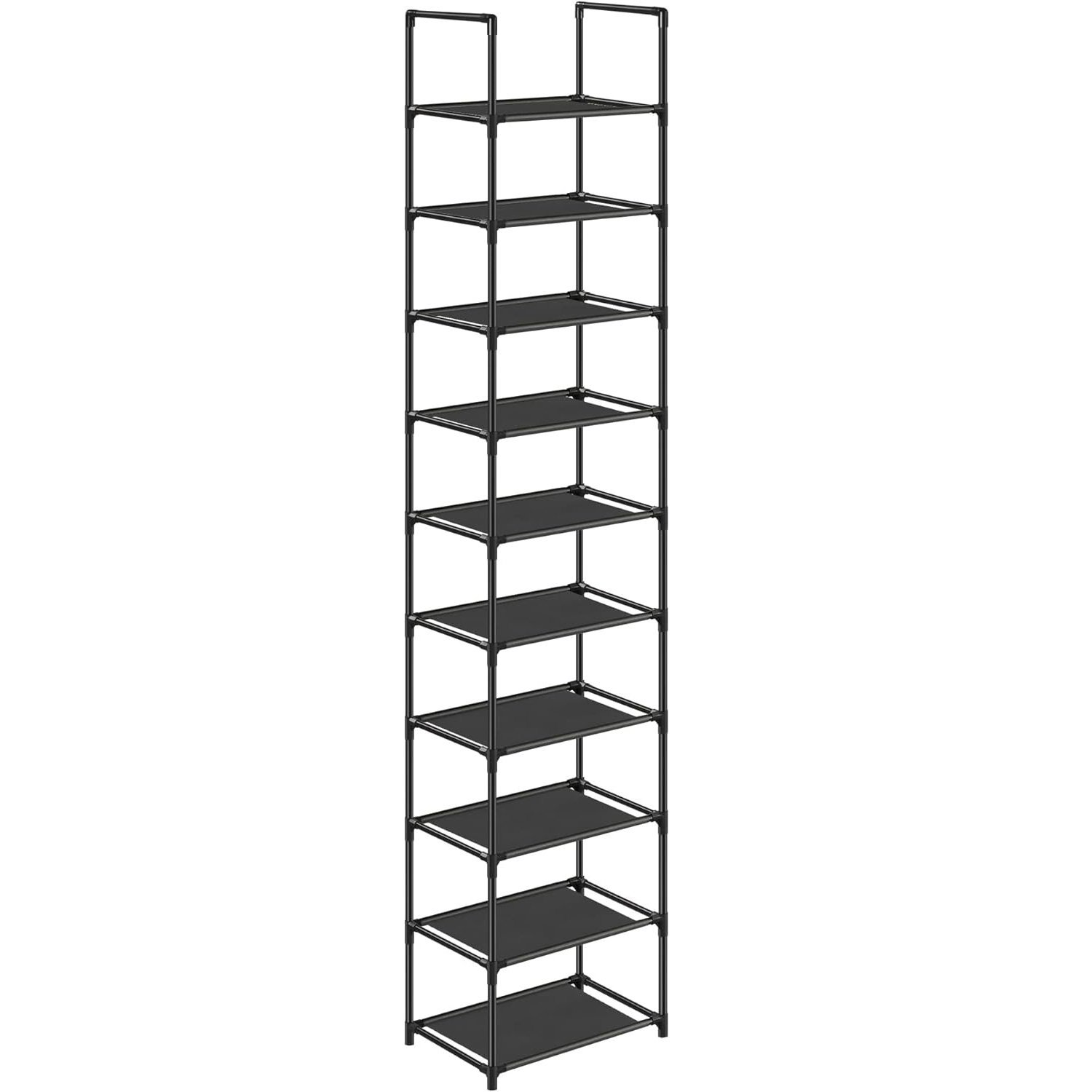 SONGMICS Suport pentru pantofi cu 10 nivele, cadru metalic, rafturi din textil, 33x33x173cm, negru