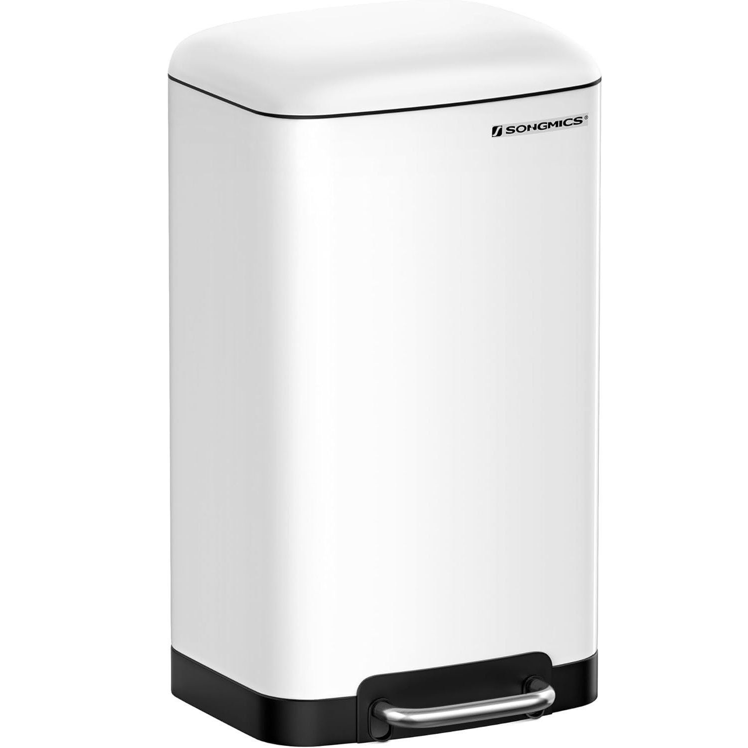 SONGMICS Cos de gunoi din otel cu pedala, 30litri, cu galeata interioara si capac, soft close, 34x61x32cm, alb
