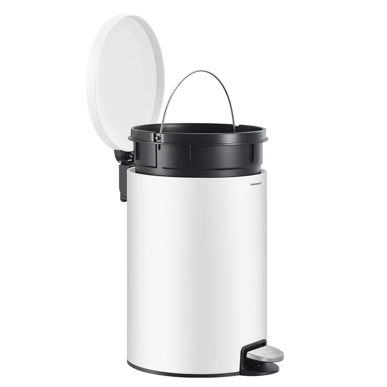 SONGMICS Cos de gunoi cu pedala 20L, capac soft close, galeata interioara detasabila, otel si plastic, 30x37x44 cm, alb