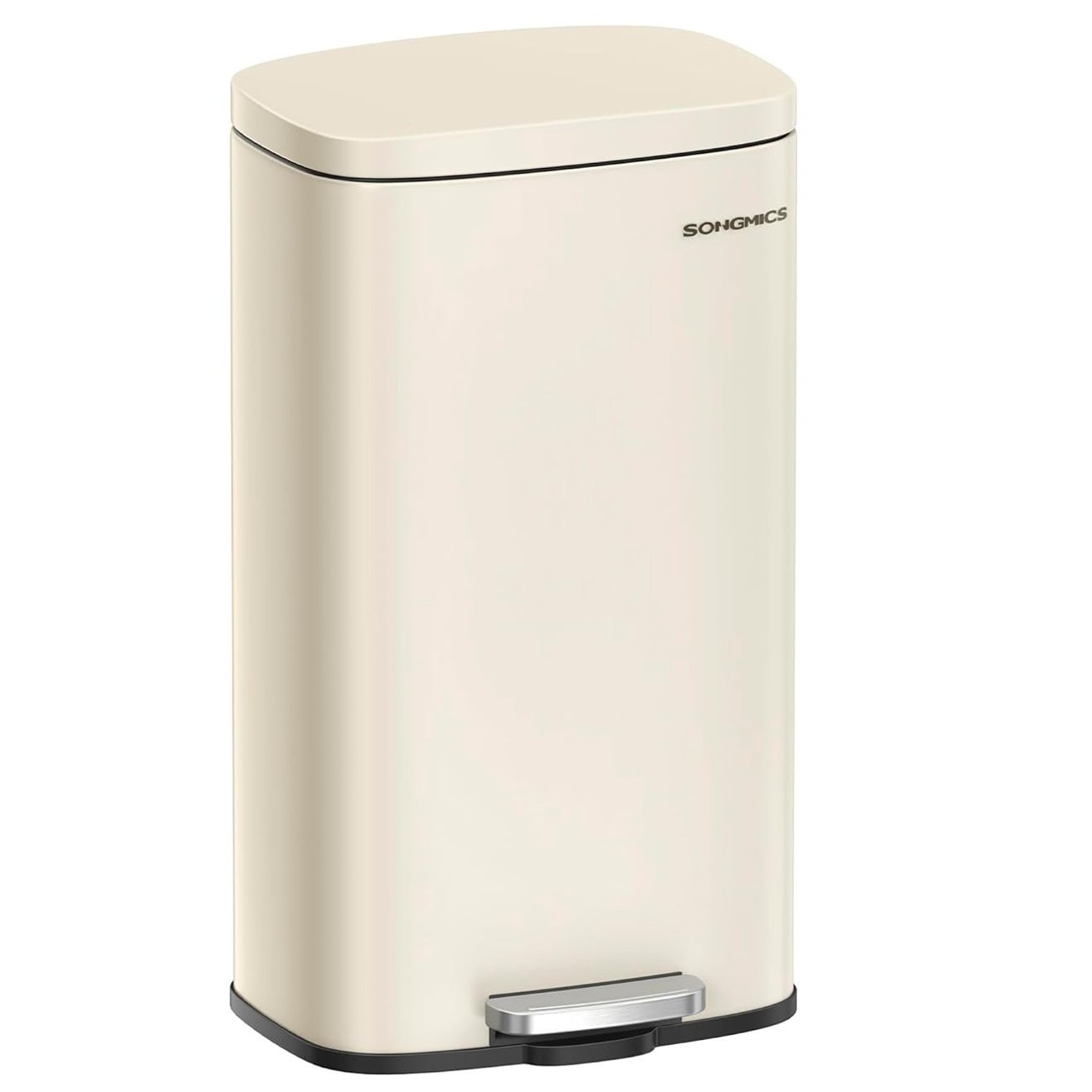 SONGMICS Cos de gunoi din otel cu pedala, galeata interioara plastic, capac inchidere lenta, 30L, 35x30x63cm, bej