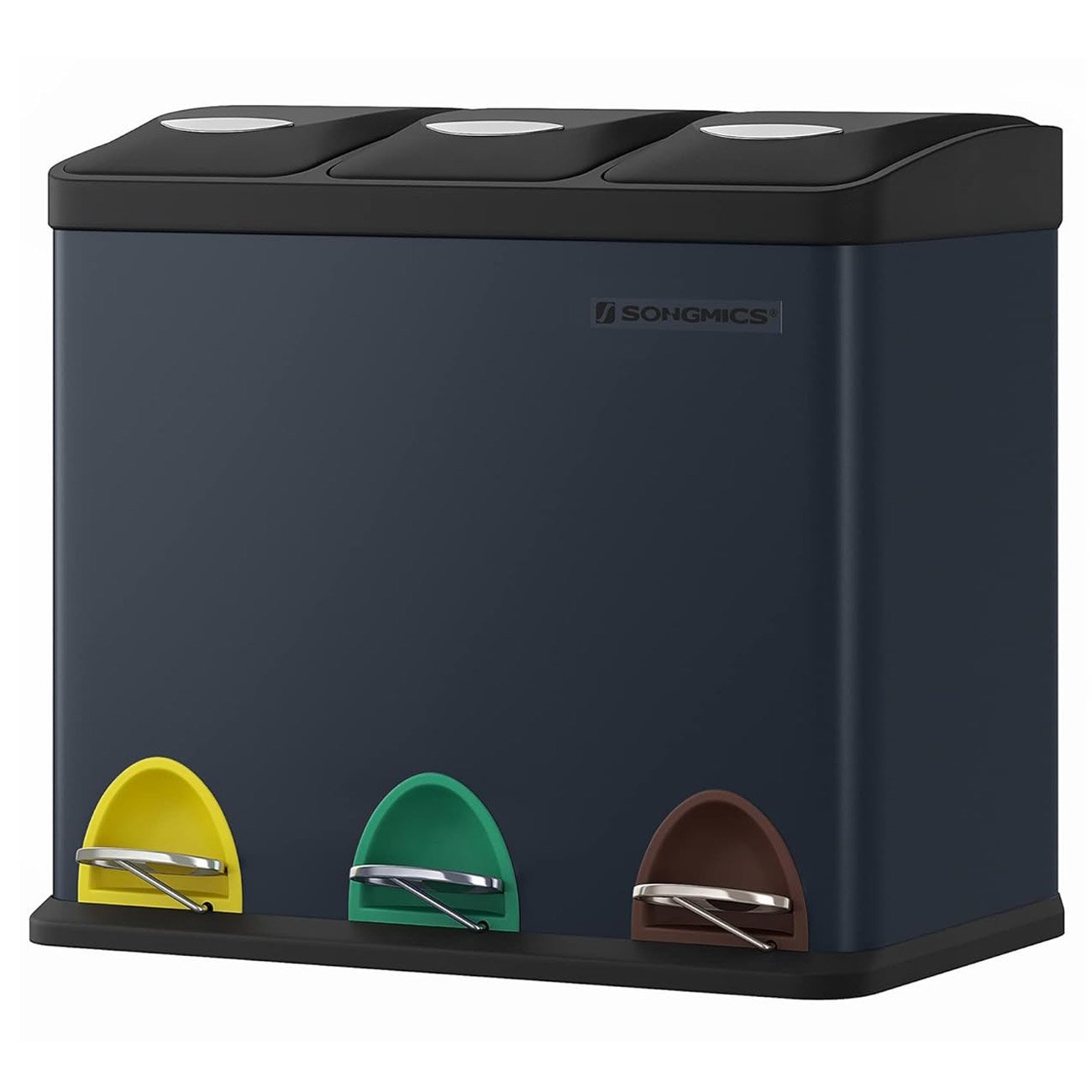 SONGMICS Cos de gunoi din otel cu 3 compartimente colectare selectiva, cu galeti interioare, 3x8litri, negru