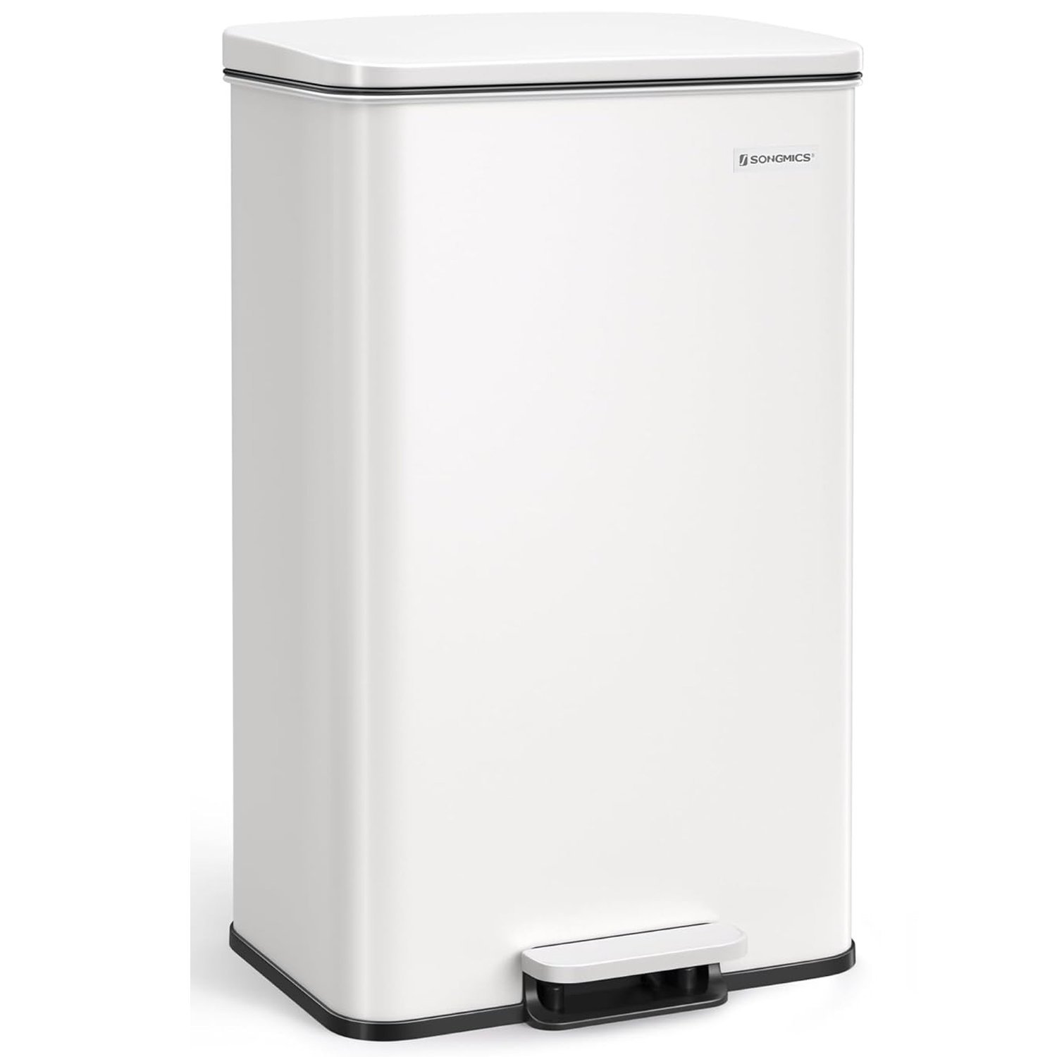 SONGMICS Cos de gunoi din otel, cu pedala si soft-close, saci gunoi inclusi, 40 litri, alb