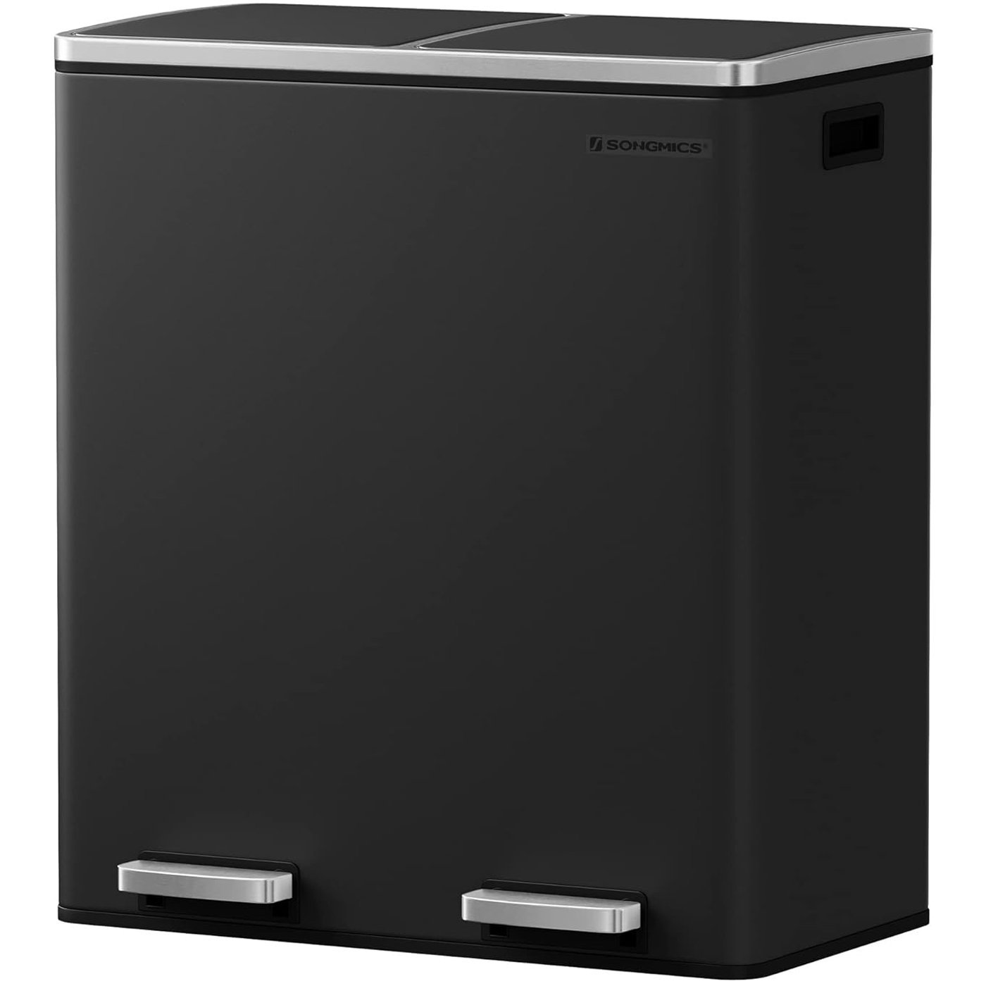 SONGMICS Cos de gunoi din inox cu 2 compartimente colectare selectiva, cu galeti interioare, 2x30litri, negru