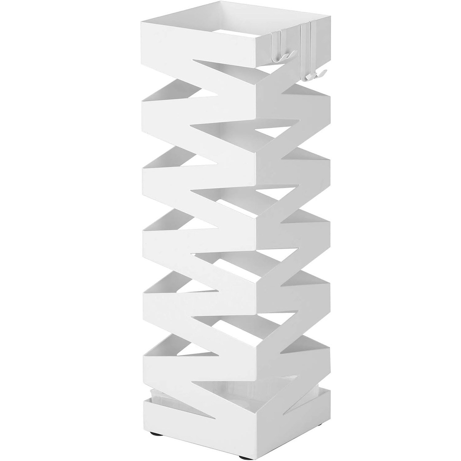 SONGMICS Suport metalic pentru umbrele, cu carlige si tava de picurare, 15x15x49cm, alb