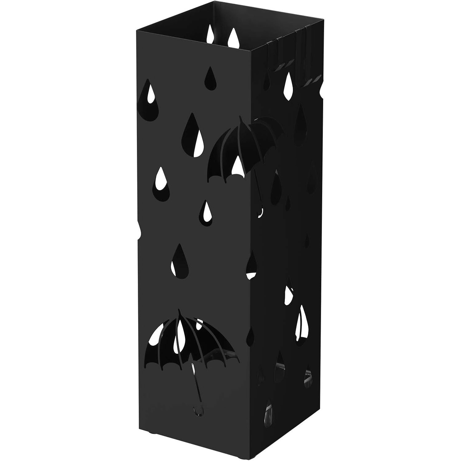 SONGMICS Suport metalic pentru umbrele, cu carlige si tava de picurare, 16x16x49cm, negru