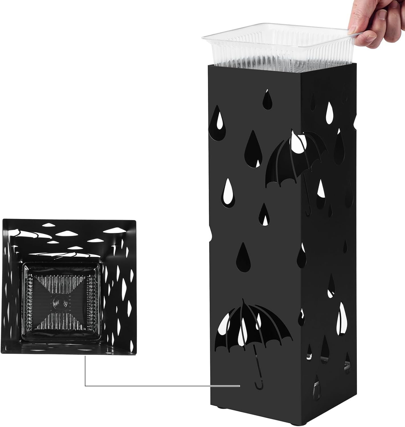 songmics suport metalic pentru umbrele, cu carlige si tava de picurare, 16x16x49cm, negru 4 SONGMICS Suport metalic pentru umbrele, cu carlige si tava de picurare, 16x16x49cm, negru - imagine 4