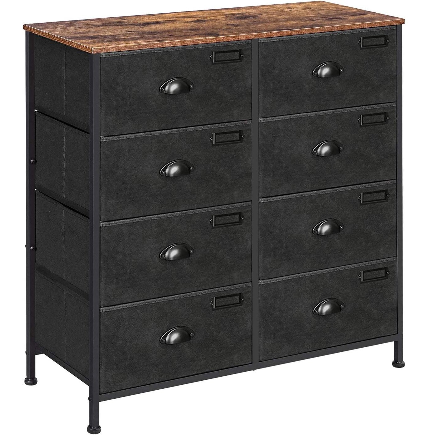 SONGMICS Comoda cu cadru metalic si 8 sertare din textil, stil industrial, 80x30x82cm, maro rustic si negru