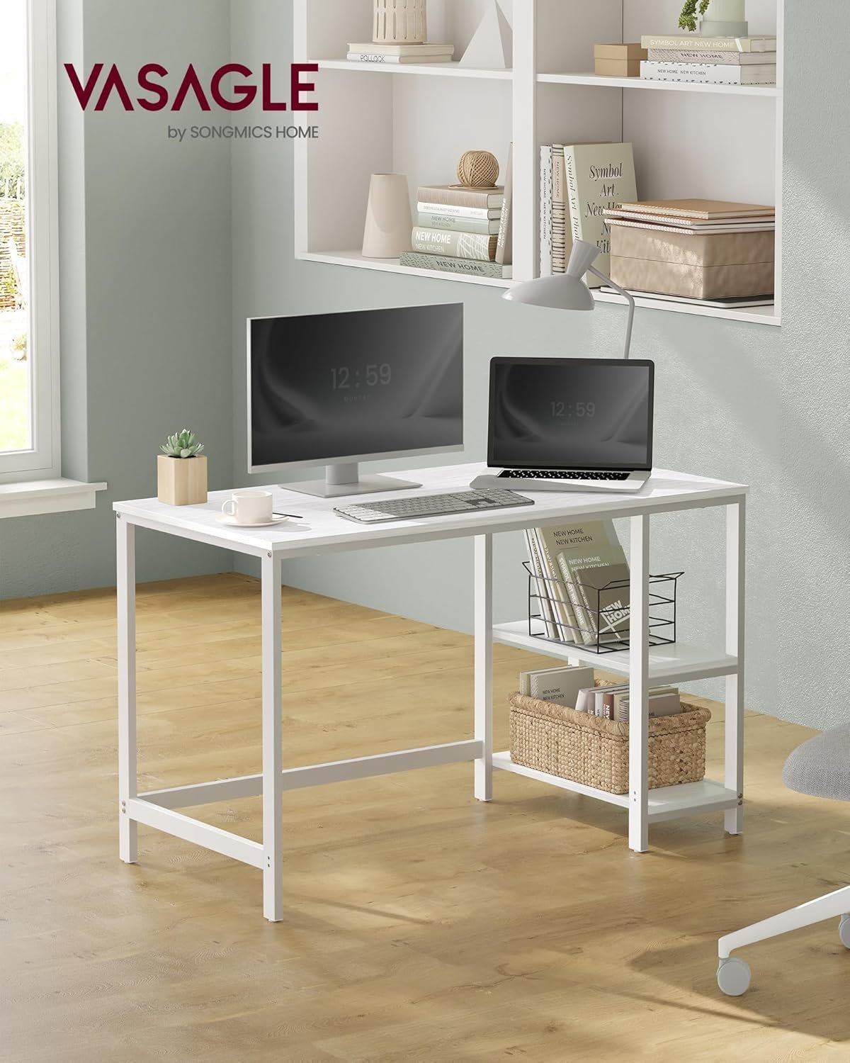 vasagle birou cu 2 rafturi stanga sau dreapta, stil industrial, 60x120x76 cm, alb 3 VASAGLE Birou cu 2 rafturi stanga sau dreapta, stil industrial, 60x120x76 cm, alb - imagine 3