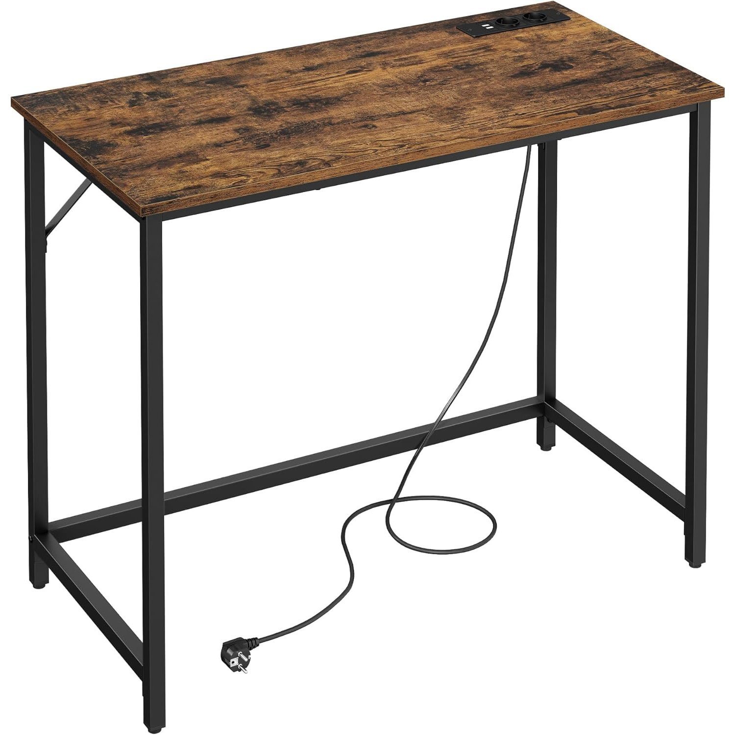 VASAGLE Birou cu iluminare LED, priza incorporata, 2 USB, 50x100x76 cm, maro rustic