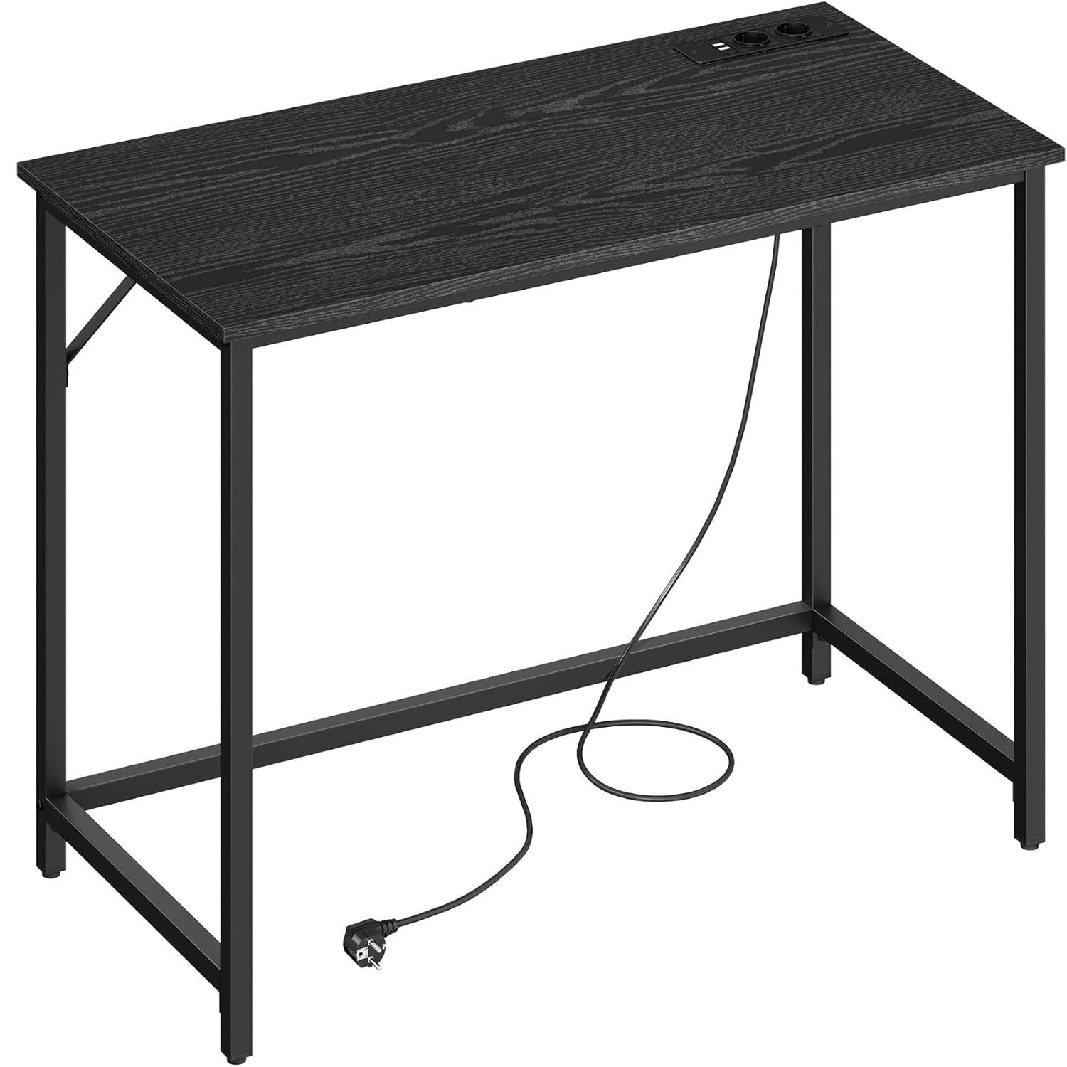 VASAGLE Birou cu iluminare LED, priza incorporata, 2 USB, 50x100x76 cm, negru