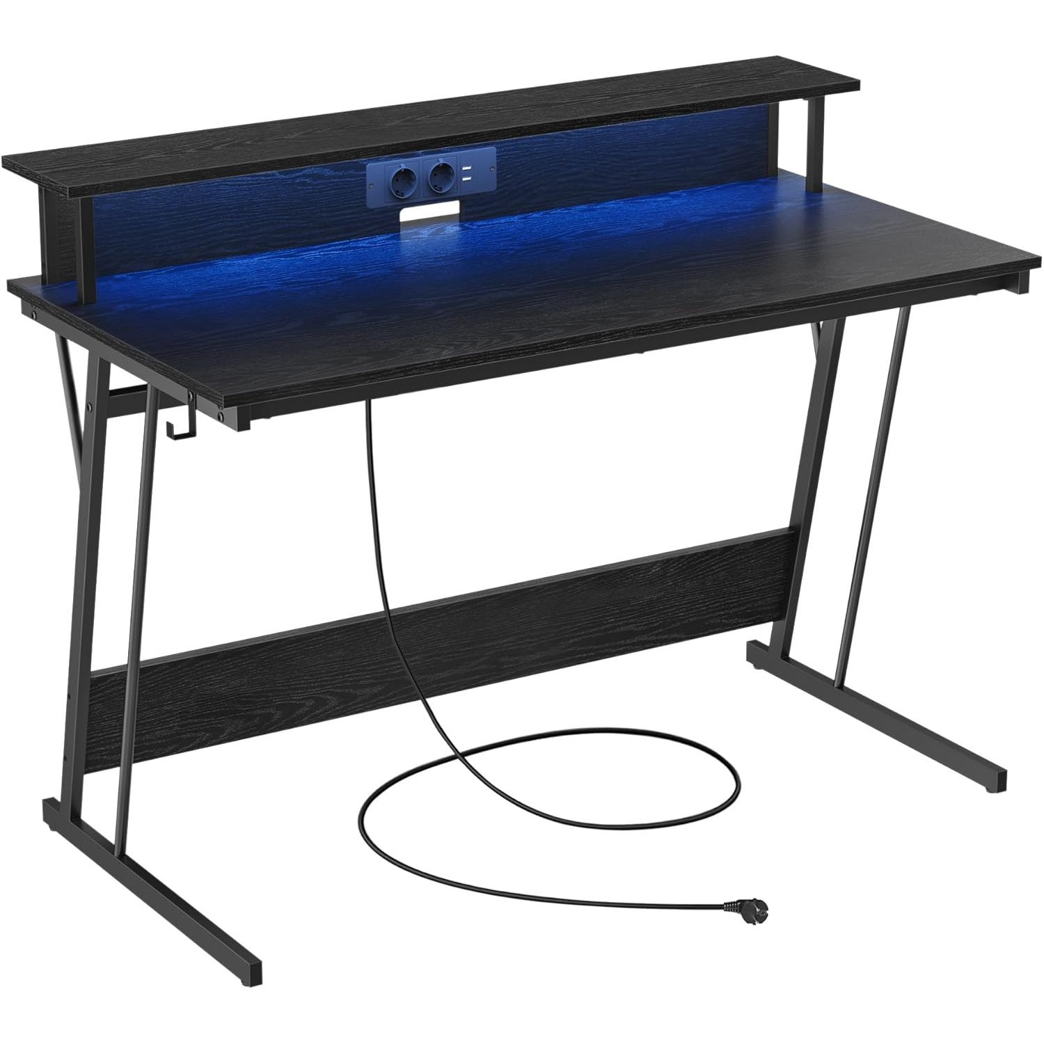 vasagle birou gaming cu iluminare led reglabila, 2 prize si 2 usb, suport 2 monitoare, 120x60x76 cm, negru 1 VASAGLE Birou gaming cu iluminare LED reglabila, 2 prize si 2 USB, suport 2 monitoare, 120x60x76 cm, negru