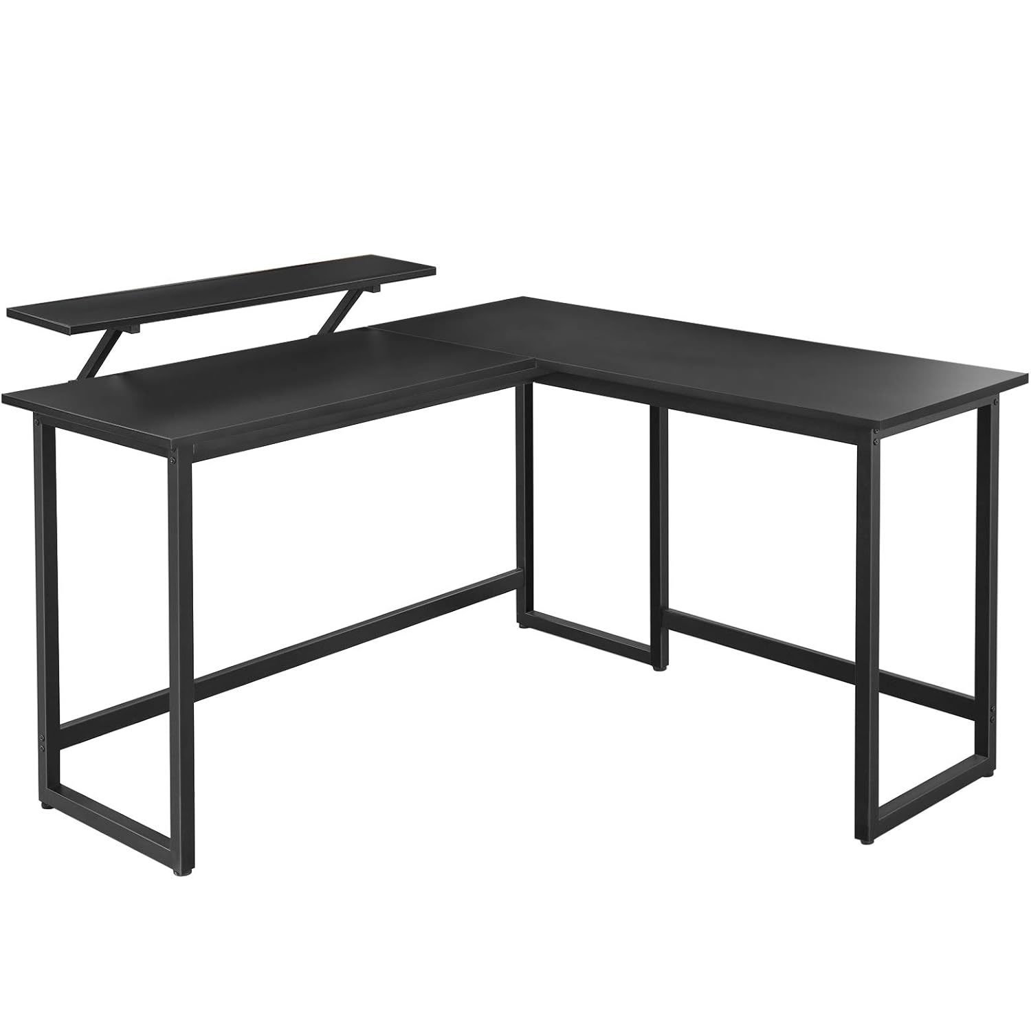 VASAGLE Birou in forma de L cu suport pentru monitor, cadru metalic, 140x130x76cm, negru