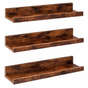 VASAGLE Set 3 rafturi suspendate plutitoare, cu margine frontala inaltata, 38x10x5 cm, maro rustic