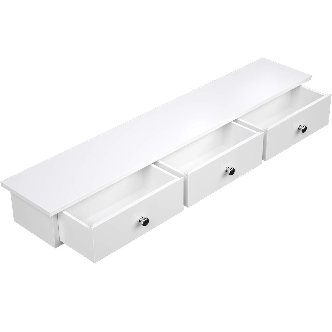 SONGMICS Raft de perete plutitor cu 3 sertare, din MDF lucios, 80x15x10 cm, alb