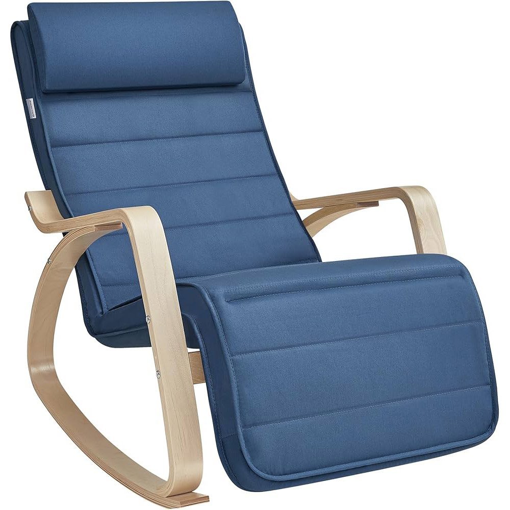 songmics scaun balansoar din lemn, suport picioare reglabil, maxim 150kg, 122x67x84 cm, albastru inchis 1 SONGMICS Scaun balansoar din lemn, suport picioare reglabil, maxim 150kg, 122x67x84 cm, albastru inchis