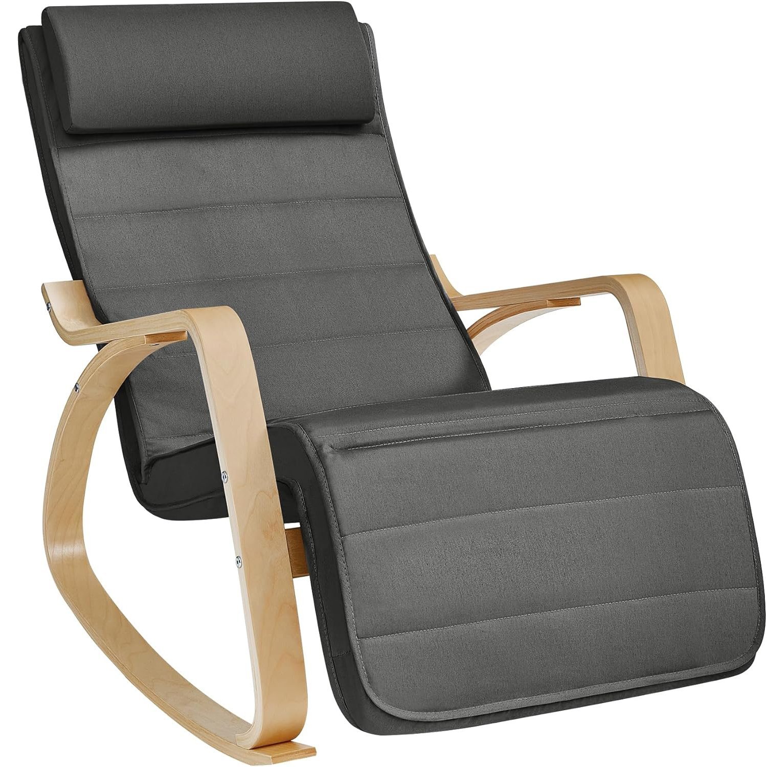 songmics scaun balansoar din lemn, suport picioare reglabil, maxim 150kg, 67x122x84 cm, gri inchis 1 SONGMICS Scaun balansoar din lemn, suport picioare reglabil, maxim 150kg, 67x122x84 cm, gri inchis