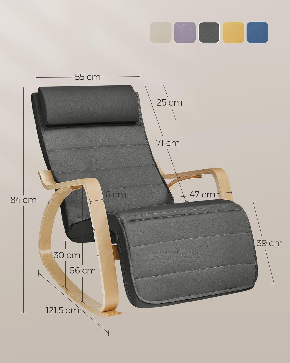 songmics scaun balansoar din lemn, suport picioare reglabil, maxim 150kg, 67x122x84 cm, gri inchis 3 SONGMICS Scaun balansoar din lemn, suport picioare reglabil, maxim 150kg, 67x122x84 cm, gri inchis - imagine 3