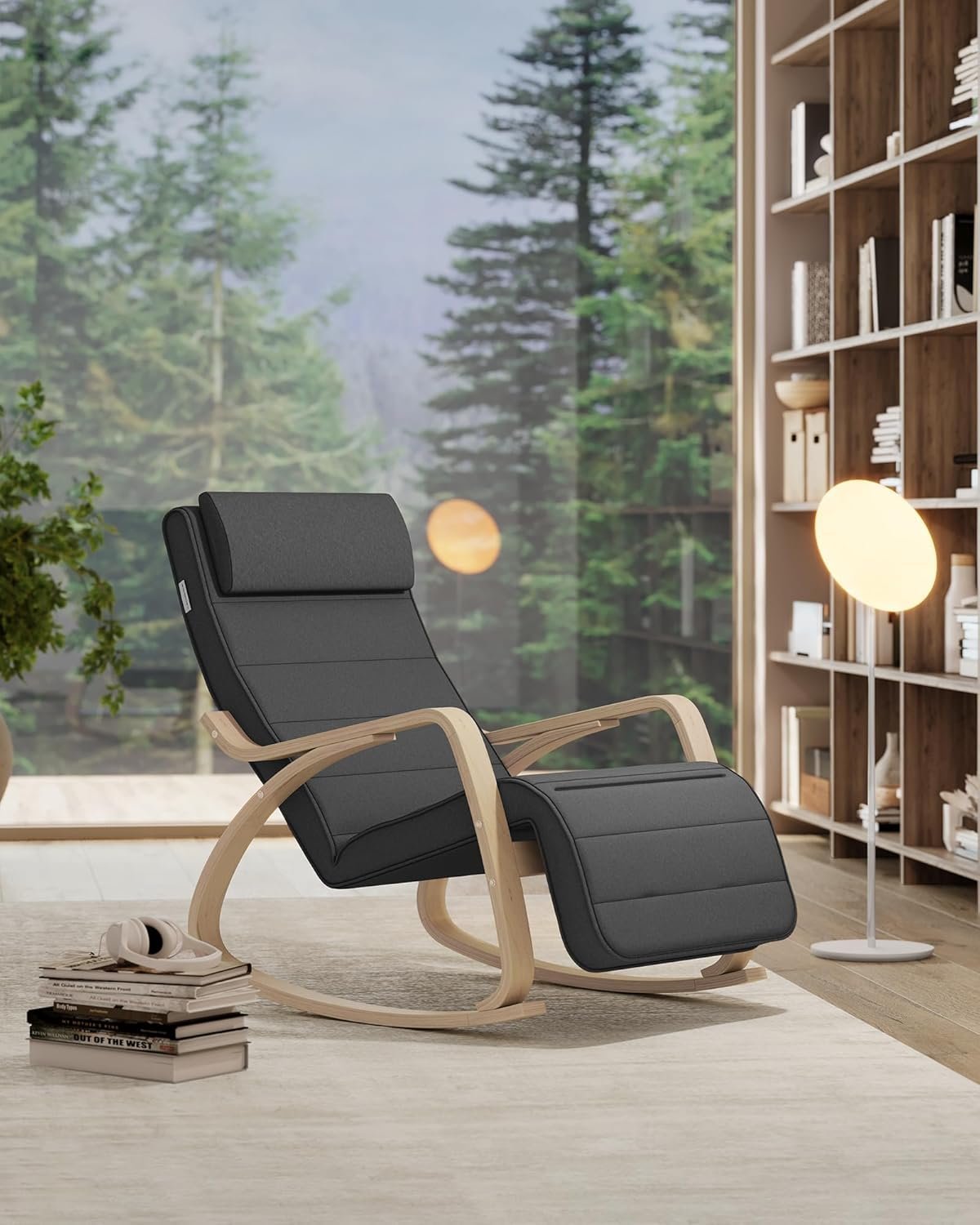 songmics scaun balansoar din lemn, suport picioare reglabil, maxim 150kg, 67x122x84 cm, gri inchis 4 SONGMICS Scaun balansoar din lemn, suport picioare reglabil, maxim 150kg, 67x122x84 cm, gri inchis - imagine 4