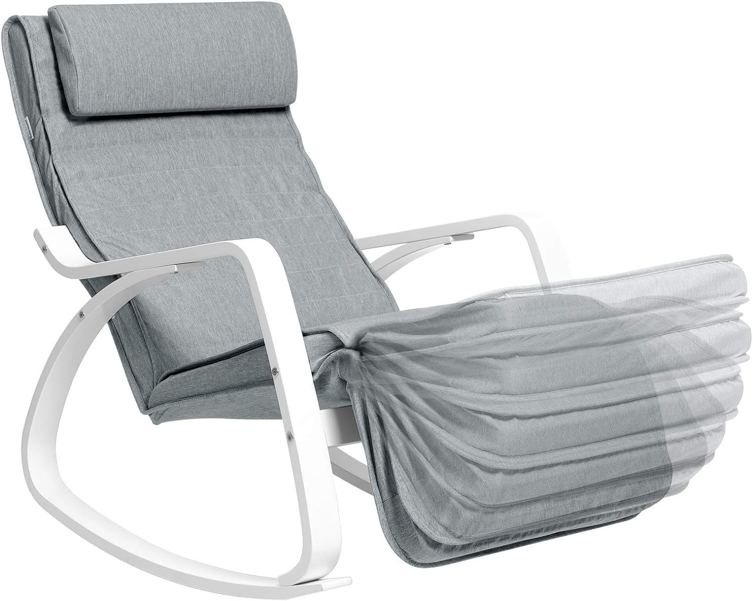 songmics scaun balansoar din lemn, suport picioare reglabil, maxim 150kg, 67x122x84cm, gri deschis 4 SONGMICS Scaun balansoar din lemn, suport picioare reglabil, maxim 150kg, 67x122x84cm, gri deschis - imagine 4