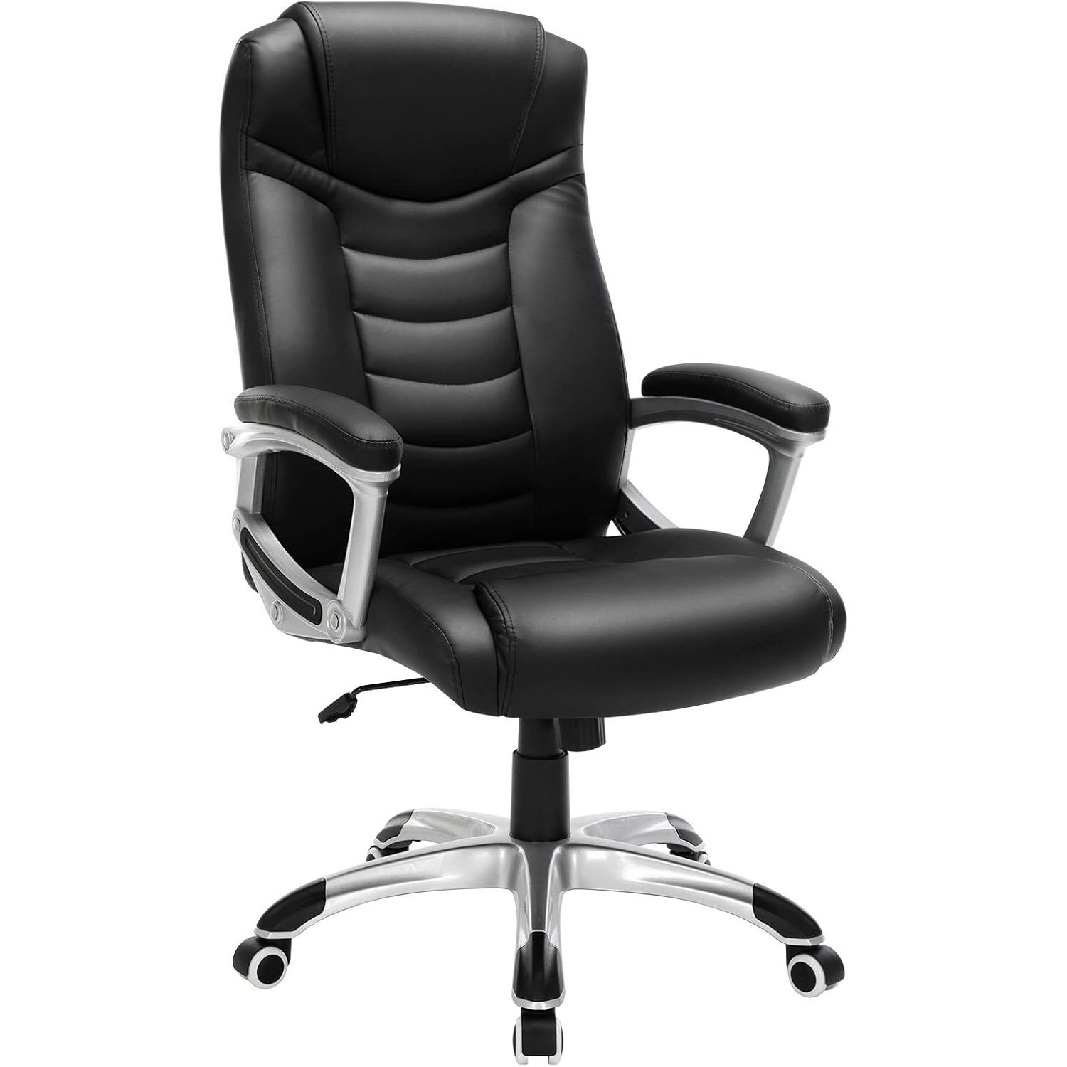 SONGMICS Scaun ergonomic de birou reglabil pe inaltime, piele ecologica, maxim 150 kg, 53x54x115 cm, negru
