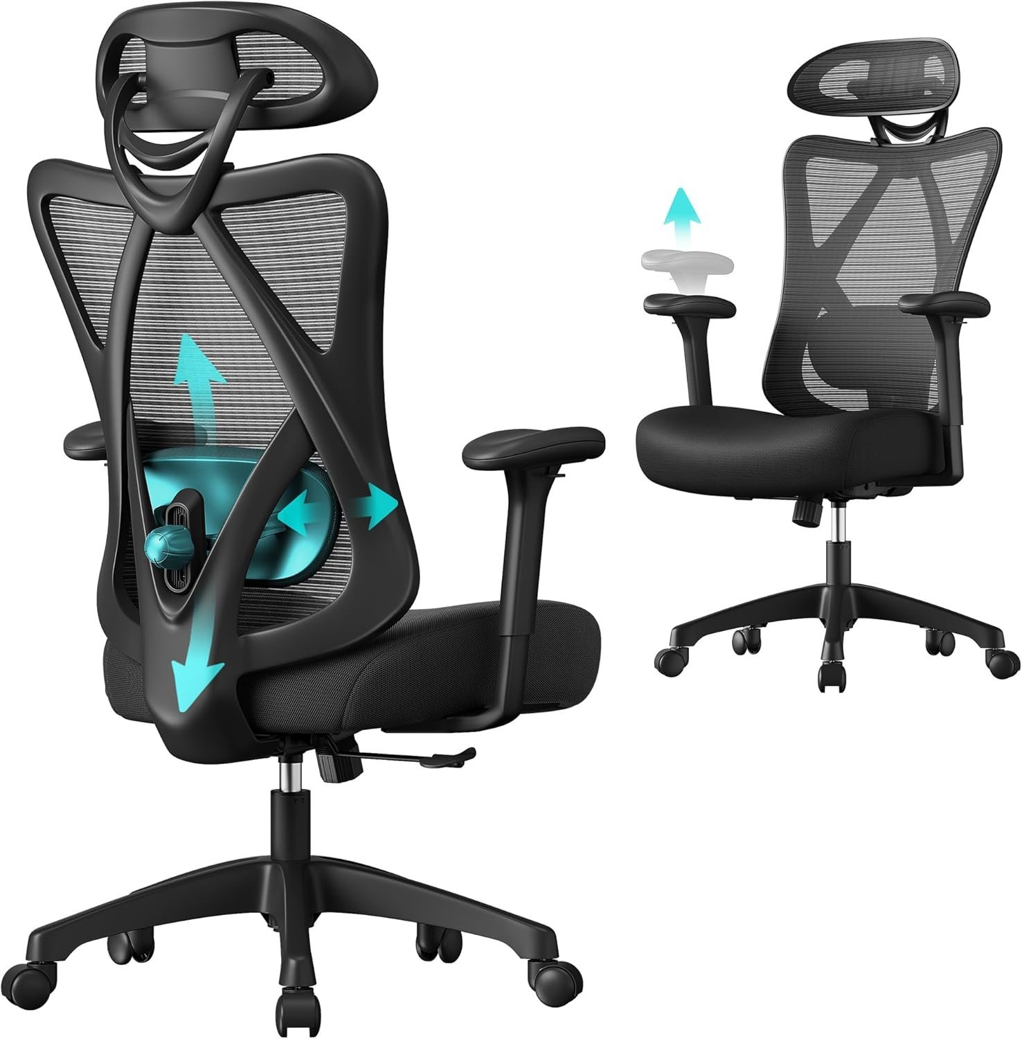 songmics scaun de birou ergonomic reglabil cu suport lombar si tetiera, maxim 120 kg, 70x70x125 cm, negru 4 SONGMICS Scaun de birou ergonomic reglabil cu suport lombar si tetiera, maxim 120 kg, 70x70x125 cm, negru - imagine 4