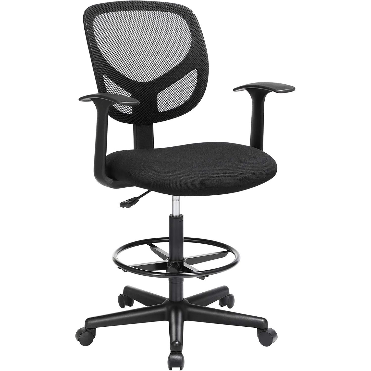 SONGMICS Scaun de birou inalt, rotativ, suport picioare reglabil, ajustare pe inaltime 55-75 cm, 64x64x97 cm, negru