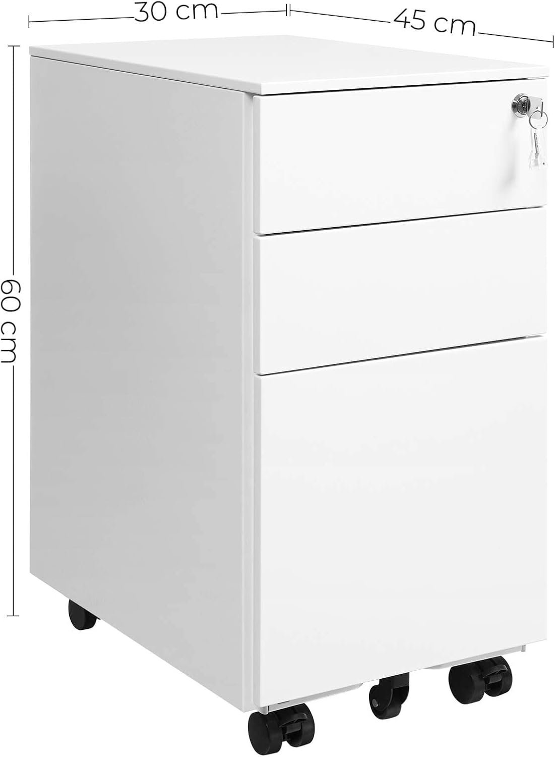 SONGMICS Dulap mobil tip rollbox pentru birouri, 3 sertare pentru documente A4, otel, 30x45x60 cm, alb 2 SONGMICS Dulap mobil tip rollbox pentru birouri, 3 sertare pentru documente A4, otel, 30x45x60 cm, alb - imagine 2