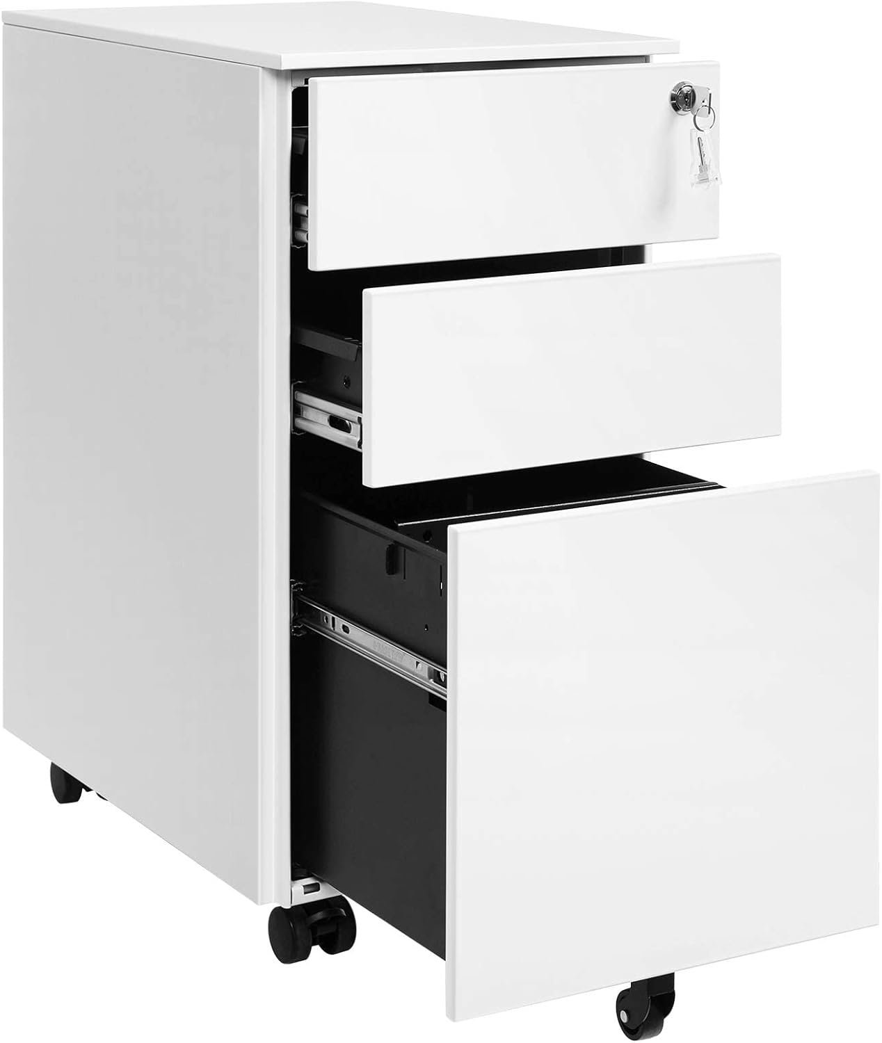 SONGMICS Dulap mobil tip rollbox pentru birouri, 3 sertare pentru documente A4, otel, 30x45x60 cm, alb 4 SONGMICS Dulap mobil tip rollbox pentru birouri, 3 sertare pentru documente A4, otel, 30x45x60 cm, alb - imagine 4