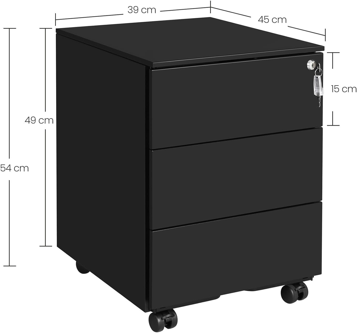 SONGMICS Dulap mobil rollbox pentru birouri, 3 sertare pentru documente, corp pre-asamblat, 45x39x54 cm, negru 2 SONGMICS Dulap mobil rollbox pentru birouri, 3 sertare pentru documente, corp pre-asamblat, 45x39x54 cm, negru - imagine 2
