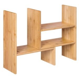 SONGMICS Organizator modular cu 3 forme de depozitare reglabile, din bambus, 65x15x40 cm, maro