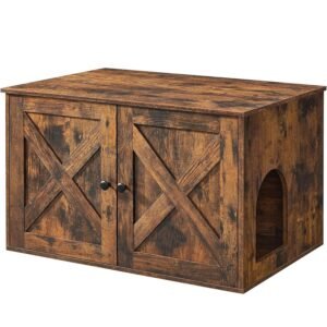 FEANDREA Cusca pentru pisici tip comoda, cu usi si perete despartitor, 80x53x50cm, maro