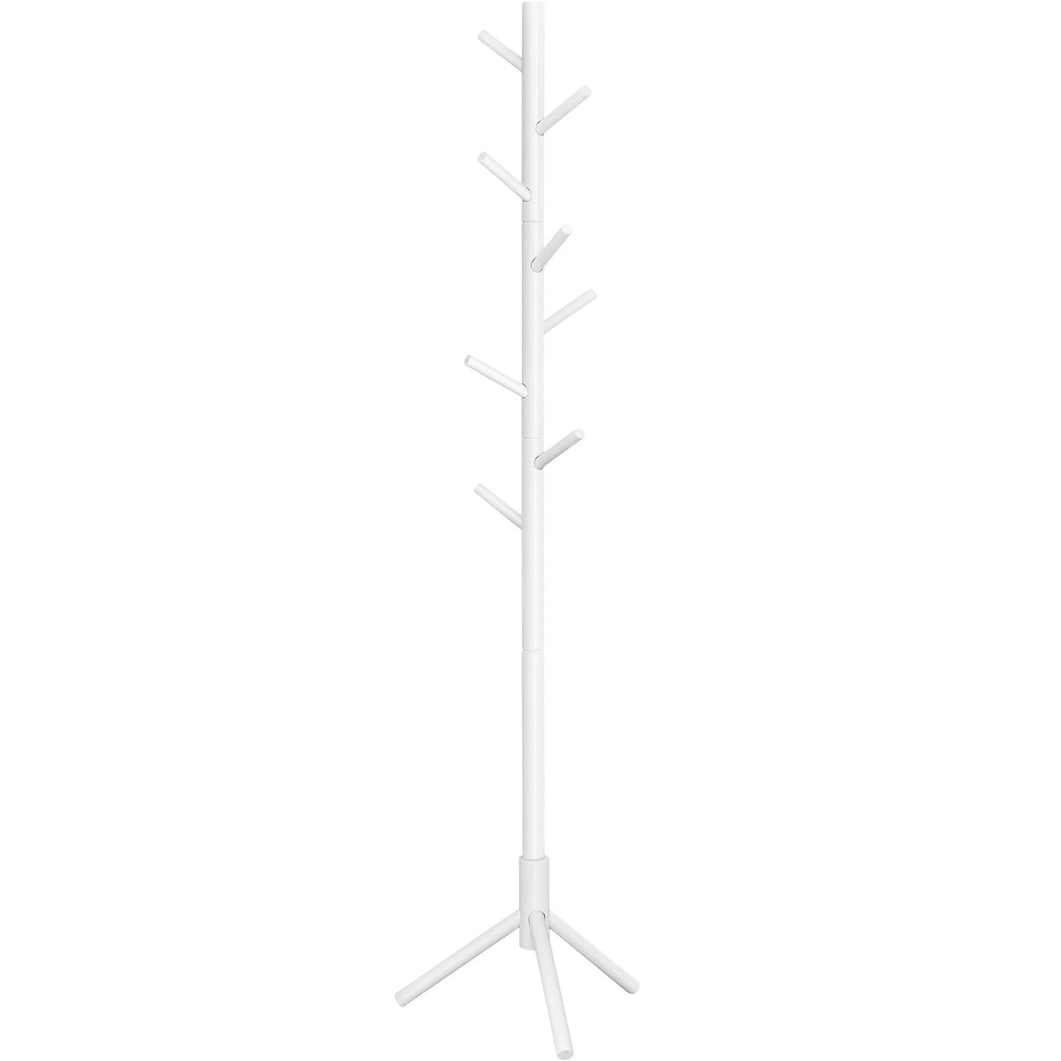 VASAGLE Cuier pentru haine, din lemn masiv, tip pom, cu 8 carlige, 175cm, alb
