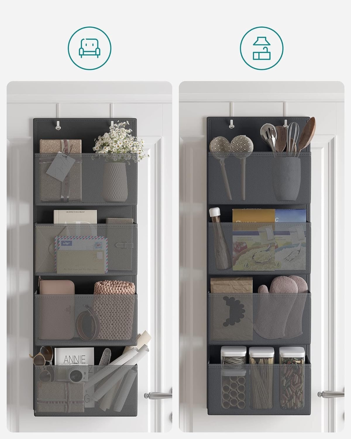 SONGMICS Organizator de depozitare pentru usa sau dulap, 4 buzunare, 12x34x100cm, negru 4 SONGMICS Organizator de depozitare pentru usa sau dulap, 4 buzunare, 12x34x100cm, negru - imagine 4