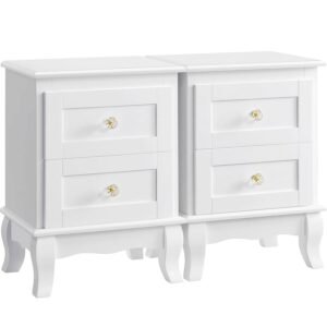 VASAGLE Set de 2 noptiere din MDF, cu sertare, 39x31x53 cm, alb