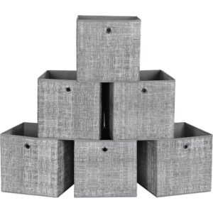 SONGMICS Set 6 cutii de depozitare, pliabile cu maner, material textil si oxford, 30x30x30 cm, gri