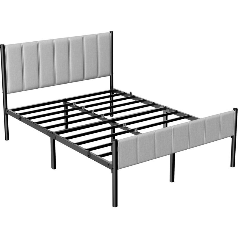 VASAGLE Pat tapitat 160x200 cm, cu tablie capitonata, cadru otel, somiera metalica fixa cu sustinere 500 kg, gri deschis 2 VASAGLE Pat tapitat 160x200 cm, cu tablie capitonata, cadru otel, somiera metalica fixa cu sustinere 500 kg, gri deschis - imagine 2