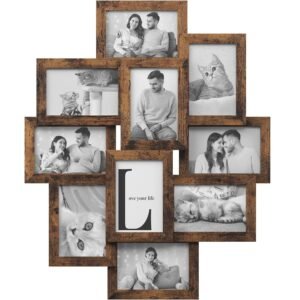 SONGMICS Rama foto de perete din MDF, colaj de 10 fotografii, 60x49cm, maro rustic