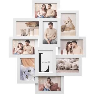 SONGMICS Rama foto de perete din MDF, colaj de 10 fotografii, 60x49cm, alb