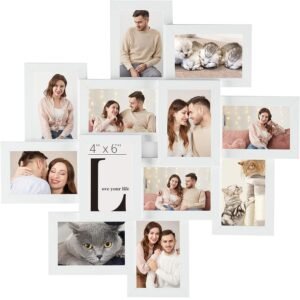 SONGMICS Rama foto de perete din MDF cu sticla, colaj de 12 fotografii, 63x63cm, alb