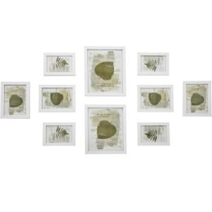 SONGMICS set rame foto 10 buc, 28×24 / 21×16 / 18×13 cm, alb, montaj perete sau birou, MDF si plastic